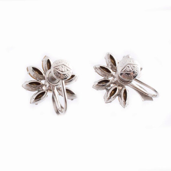 JMS Gold Filled Rhinestone Flower Earrings - image 3