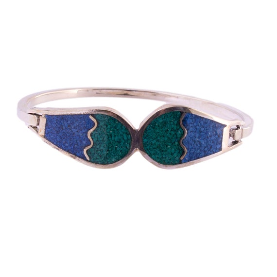 Turquoise Composite Silver Bangle - image 1