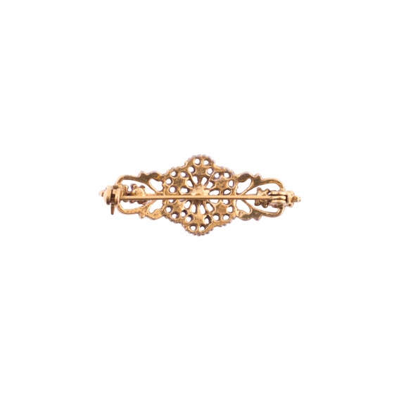 Gold Plated Faux Pearl Filigree Pin - image 2