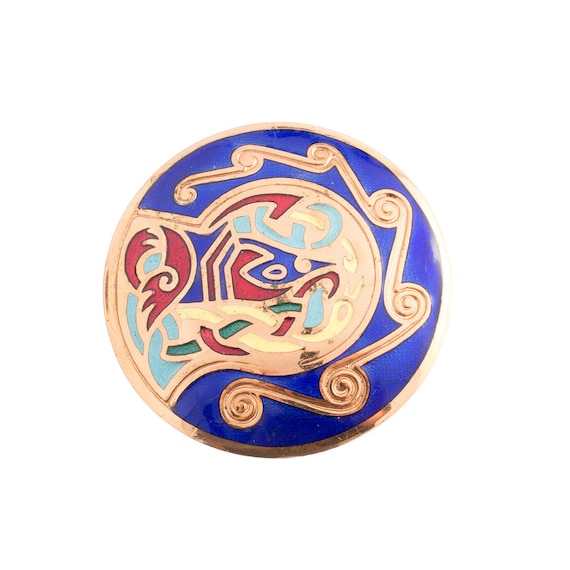 Gold Plated Cloisonne Abstract Brooch
