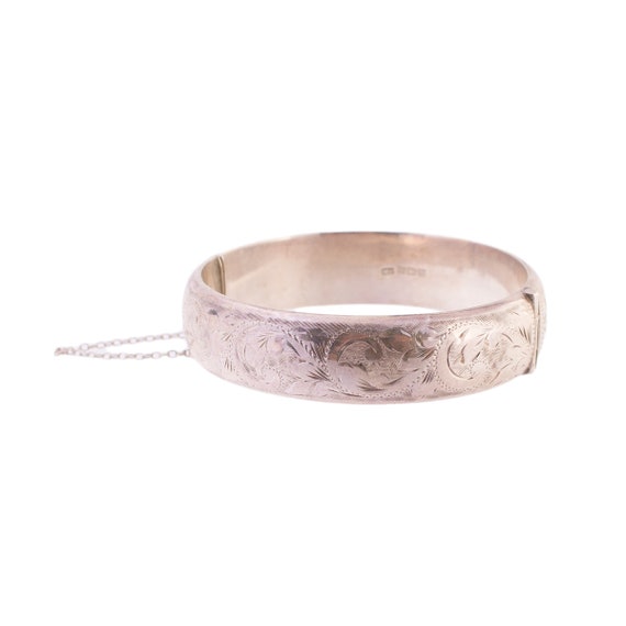 Antique English Sterling Engraved Bangle - image 2