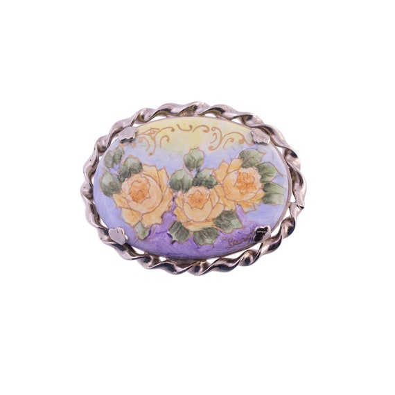 Painted Porcelain Rose Brooch - image 1