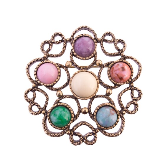 Sarah Cov Multi Color Open Work Brooch - image 1