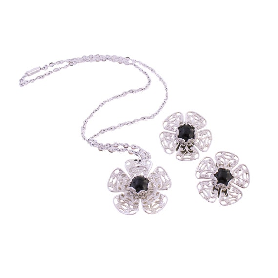 Black Rhinestone Flower Set - image 1