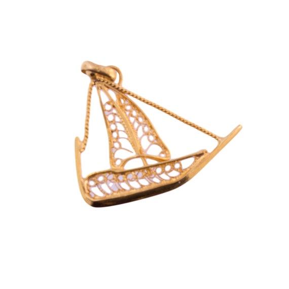 18K Gold Filigree Sailboat Charm - image 2