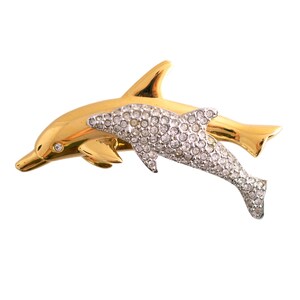 Leaping Dolphins Rhinestone Brooch