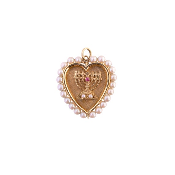 14K Gold Pearl Hanukkah Charm - image 1