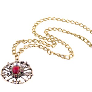 Red Cabochon Shield Necklace