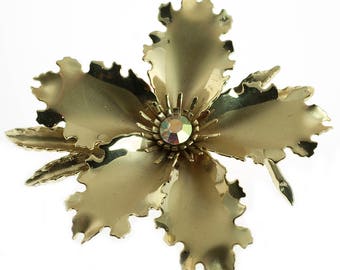 Broche Vintage Fleur Et Papillon 1900 Plaqué Argent - Ancien, Art Nouveau, Unisexe