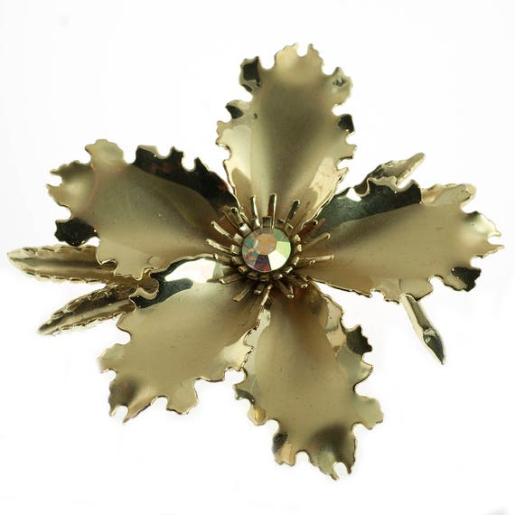 Gold Plated Large Flower Brooch - image 1