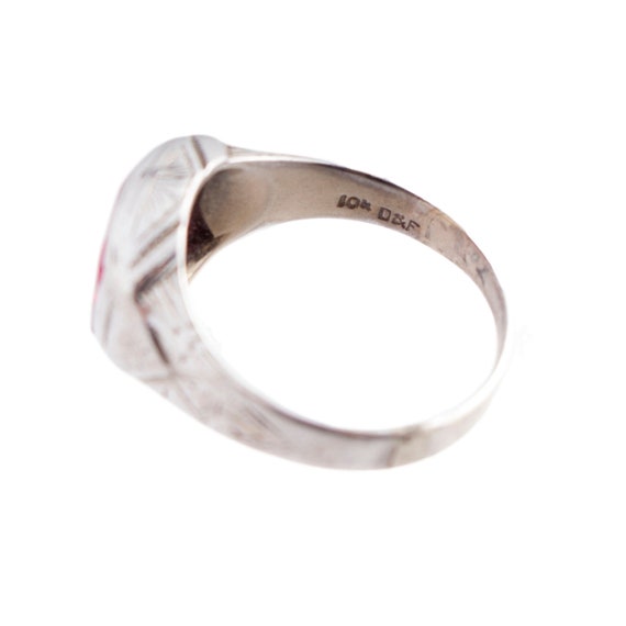 10K White Gold Synthetic Ruby Ring - image 3