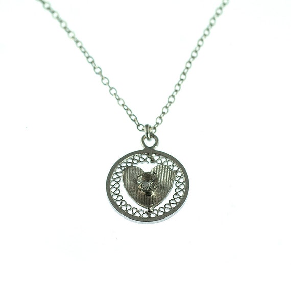 SALE--Silver Filigree Heart Necklace - image 1