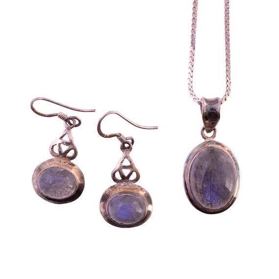 Sterling Silver Labradorite Earring and Necklace … - image 1