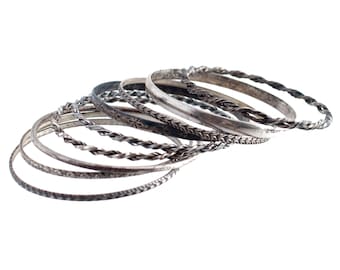 Silver 9 Bangle Bracelet Set