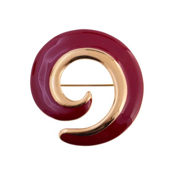 Monet Gold Plated Red Swirl Brooch - image 1