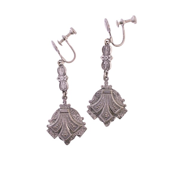 Silver Antique Style Dangle Earrings - image 2