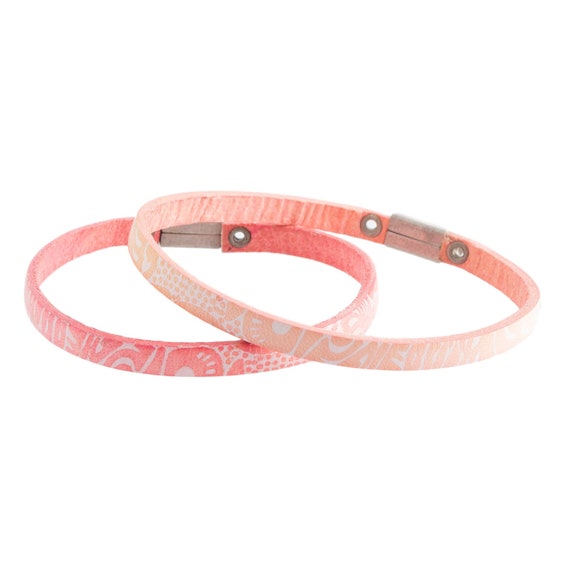 Peach Patterned Leather Bracelet - image 2