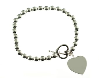 Silver Beaded Heart Toggle Bracelet