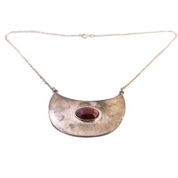 Curved Pendant with Red Stone Necklace - image 1