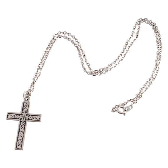 Silver Tone Floral Cross Necklace