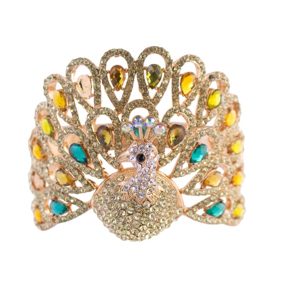 Rhinestone Peacock Cuff Bracelet