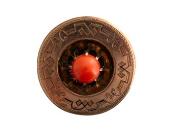 Coral Victorian Circle Brooch