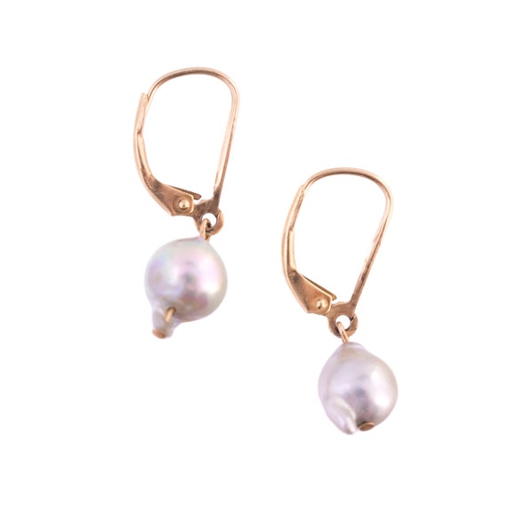 14K Gold Baroque Pearl Dangle Earrings