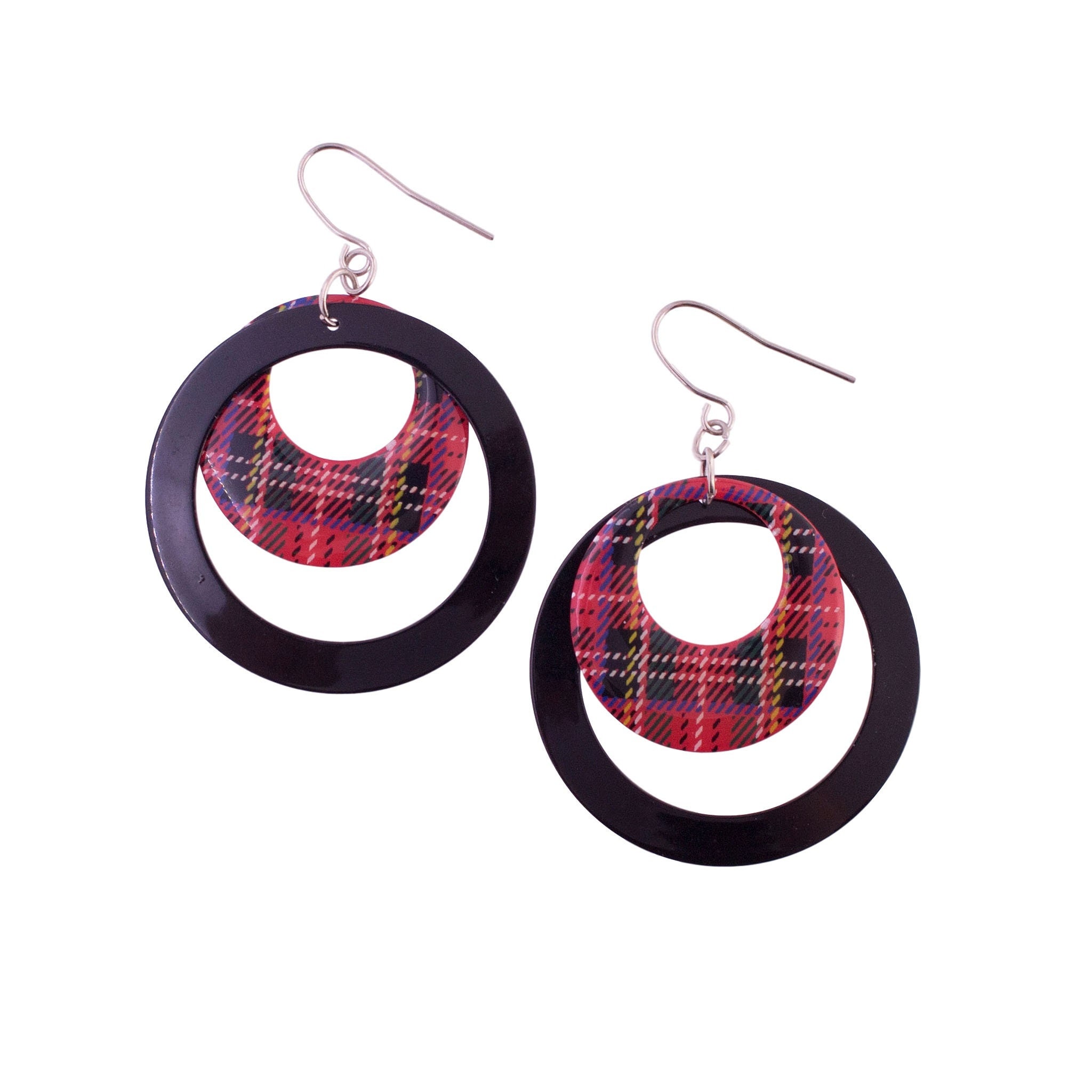 Boucles D'oreilles Pendantes Rouge Et Noir Plaqué Argent - Modèle Mode Et Beauté - Neuf Avec étiquettes