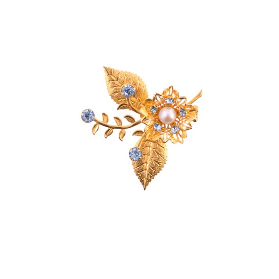 Blue Rhinestone Flower Brooch - image 1