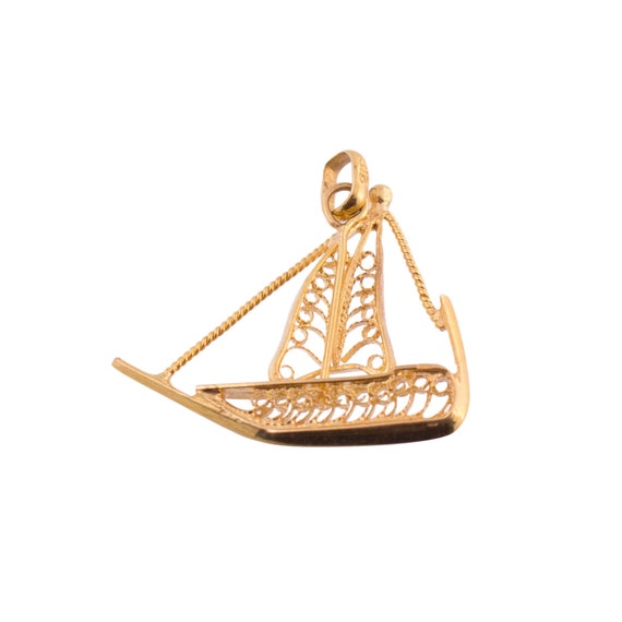 18K Gold Filigree Sailboat Charm - image 1