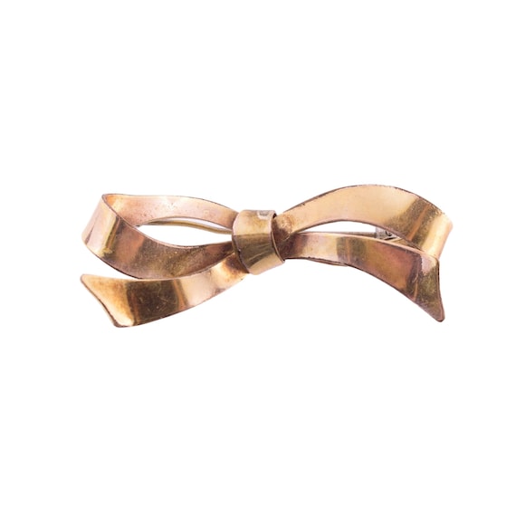 1940s Gold Filled Bow Brooch - image 1