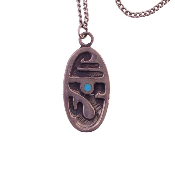 Silver Oval Turquoise Composite Pendant on Chain - image 2