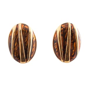 Brown and Gold Oval Earrings