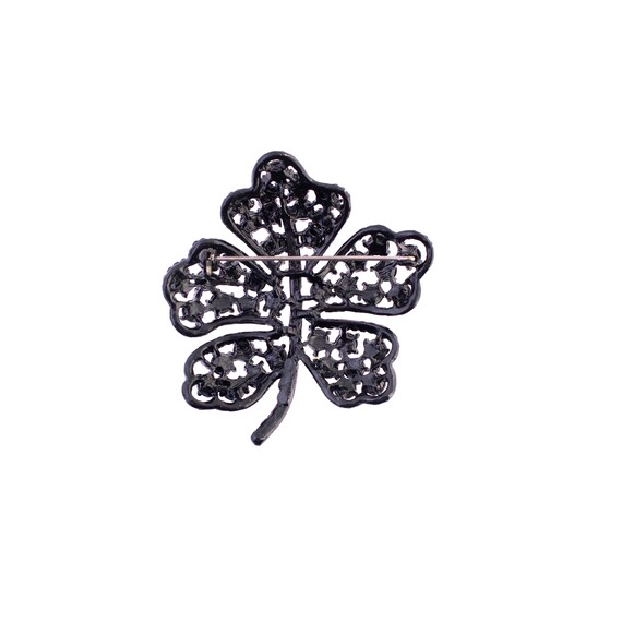 Black Rhinestone Leaf Brooch - image 2