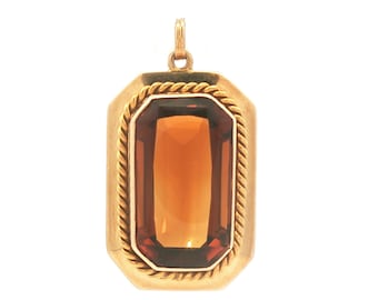 Vintage Emerald Cut Madeira Citrine Bezel Set Pendant