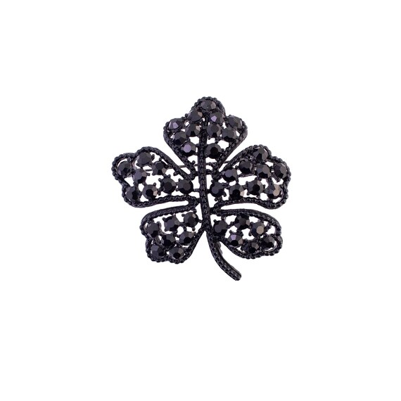 Black Rhinestone Leaf Brooch - image 1