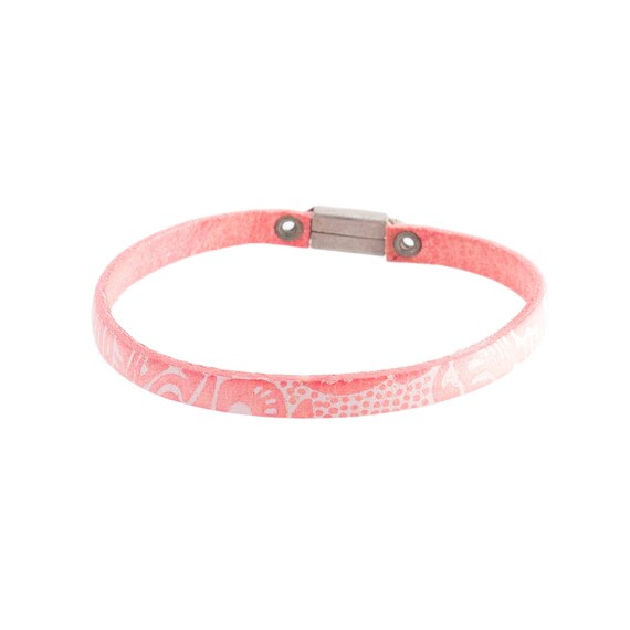 Pink Patterned Leather Bracelet - image 1