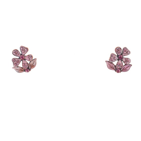 Pink Rhinestone Flower Earrings - image 2