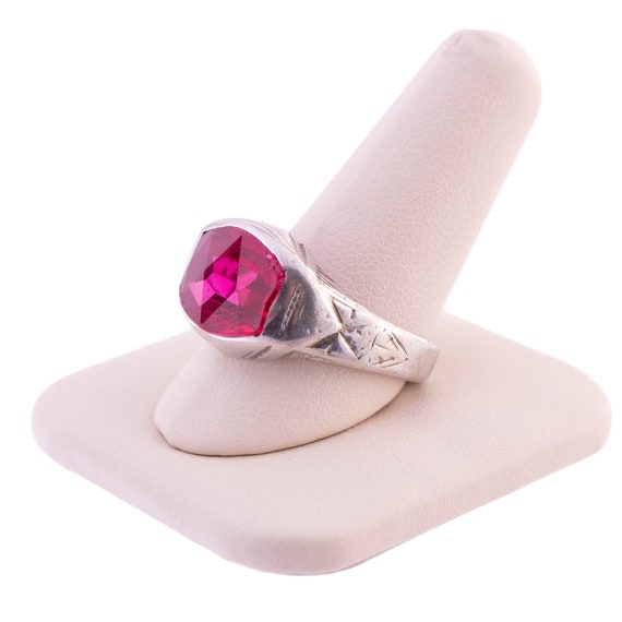 10K White Gold Synthetic Ruby Ring - image 2