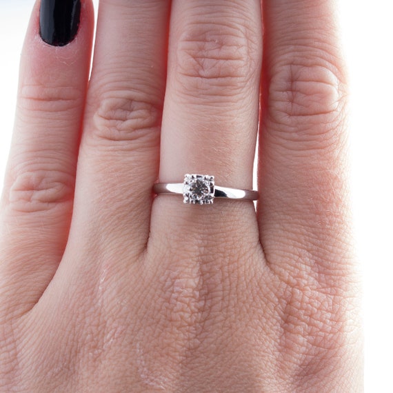 Vintage Platinum Diamond Solitaire Engagement Ring - image 4