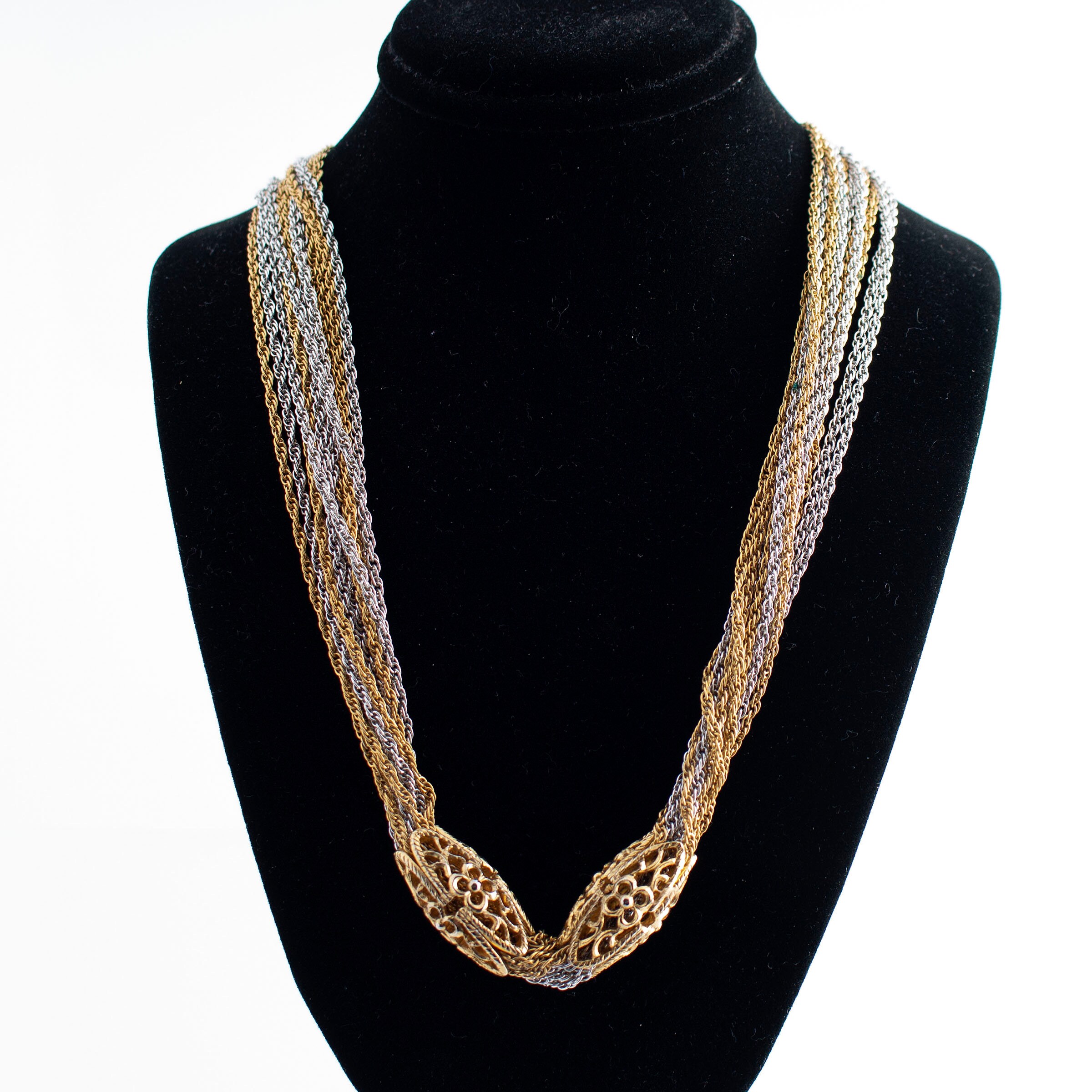 Multi Row Silver and Gold Chain Necklace - Etsy