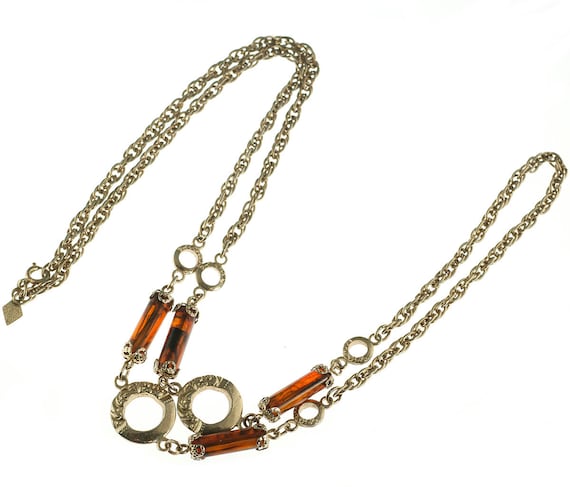 Sarah Coventry Faux Amber Link Necklace - image 1
