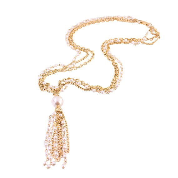 Faux Pearl Tassel Necklace - image 2