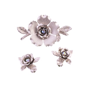 Coro Rose Pin and Earring Set
