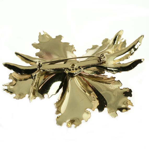 Gold Plated Large Flower Brooch - image 2