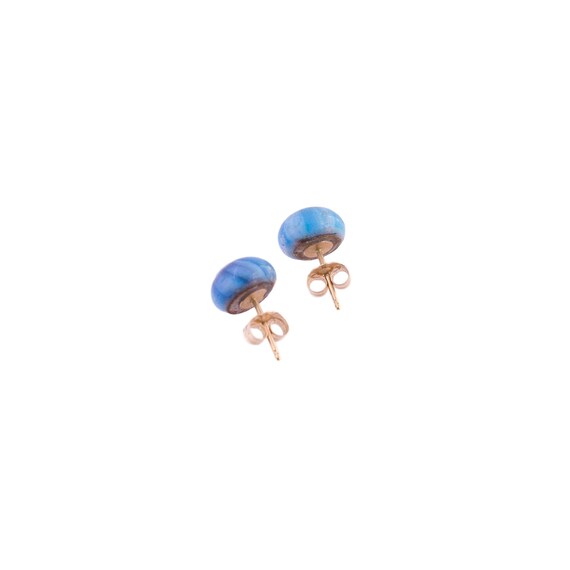 Blue Floral Glass Stud Earrings 14K - image 2