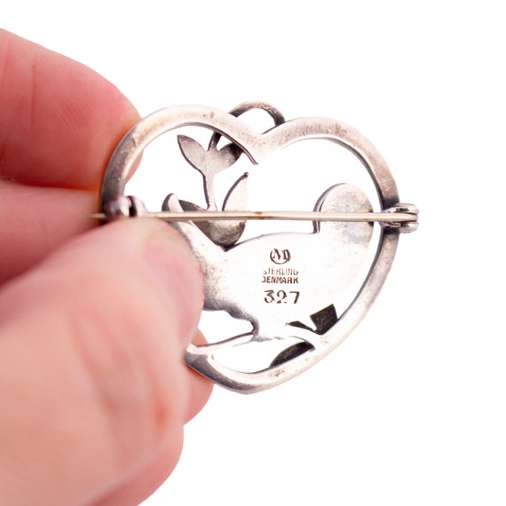 Sterling Silver Dove and Heart Brooch - image 3