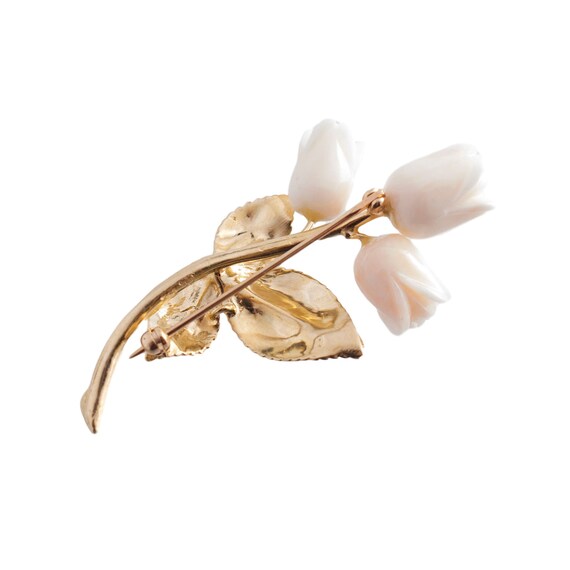 14K Gold Angel Skin Coral Rose Brooch - image 2