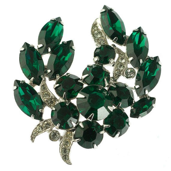 Eisenberg Green Rhinestone Brooch and Earring Set - image 4