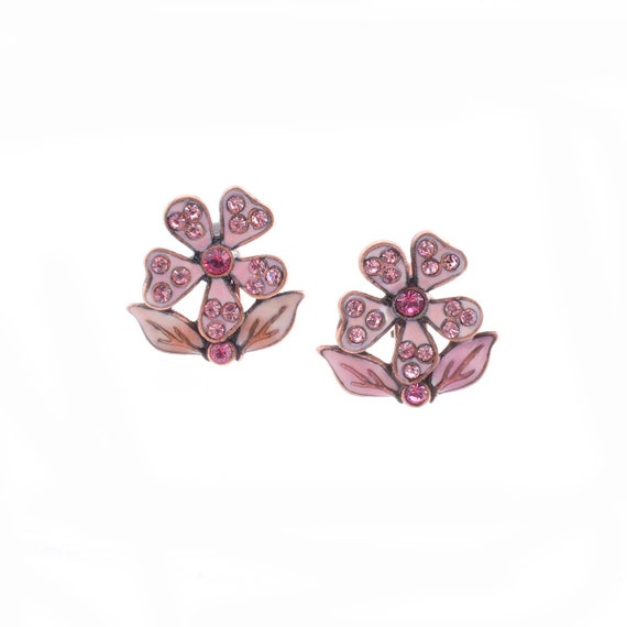 Pink Rhinestone Flower Earrings